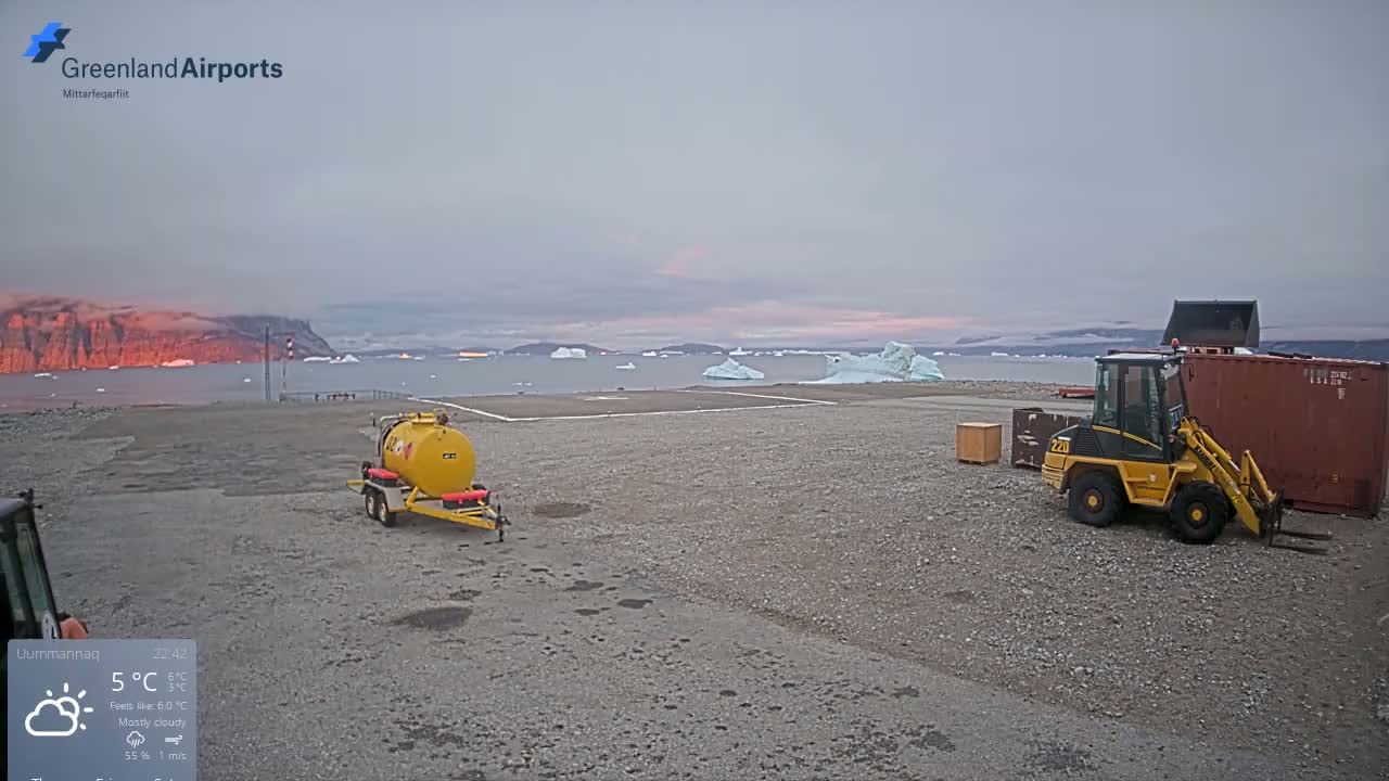 Uummannaq Heliport & Uummannaq Fjord / Storoen-Ikerasak Island Live Cam - Uummannaq, Avannaata, Greenland, Denmark