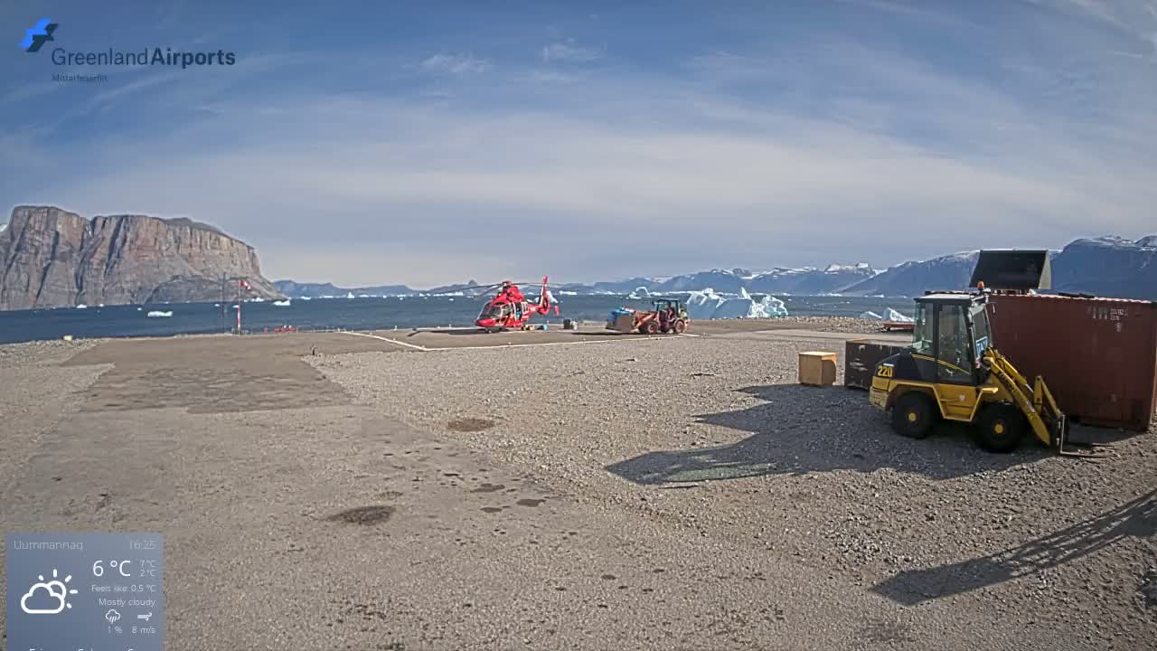 Uummannaq Heliport & Uummannaq Fjord / Storoen-Ikerasak Island Live Cam - Uummannaq, Avannaata, Greenland, Denmark