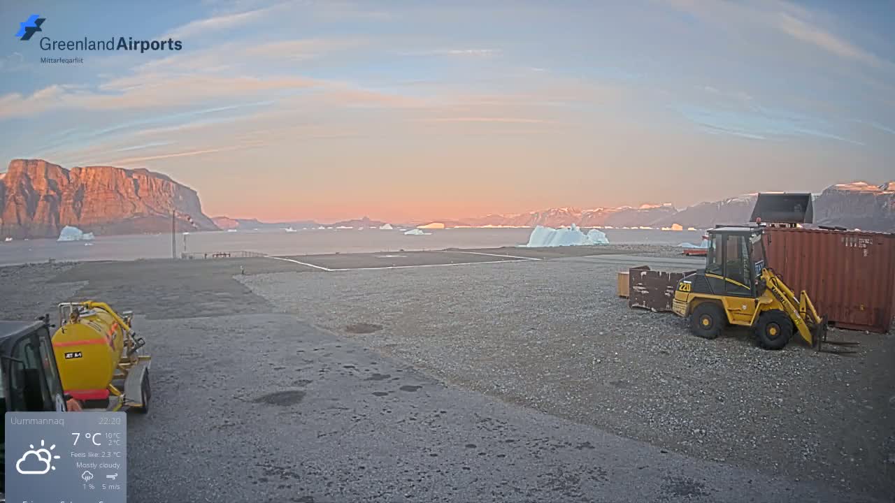 Uummannaq Heliport & Uummannaq Fjord / Storoen-Ikerasak Island Live Cam - Uummannaq, Avannaata, Greenland, Denmark