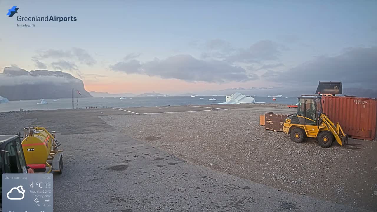 Uummannaq Heliport & Uummannaq Fjord / Storoen-Ikerasak Island Live Cam - Uummannaq, Avannaata, Greenland, Denmark