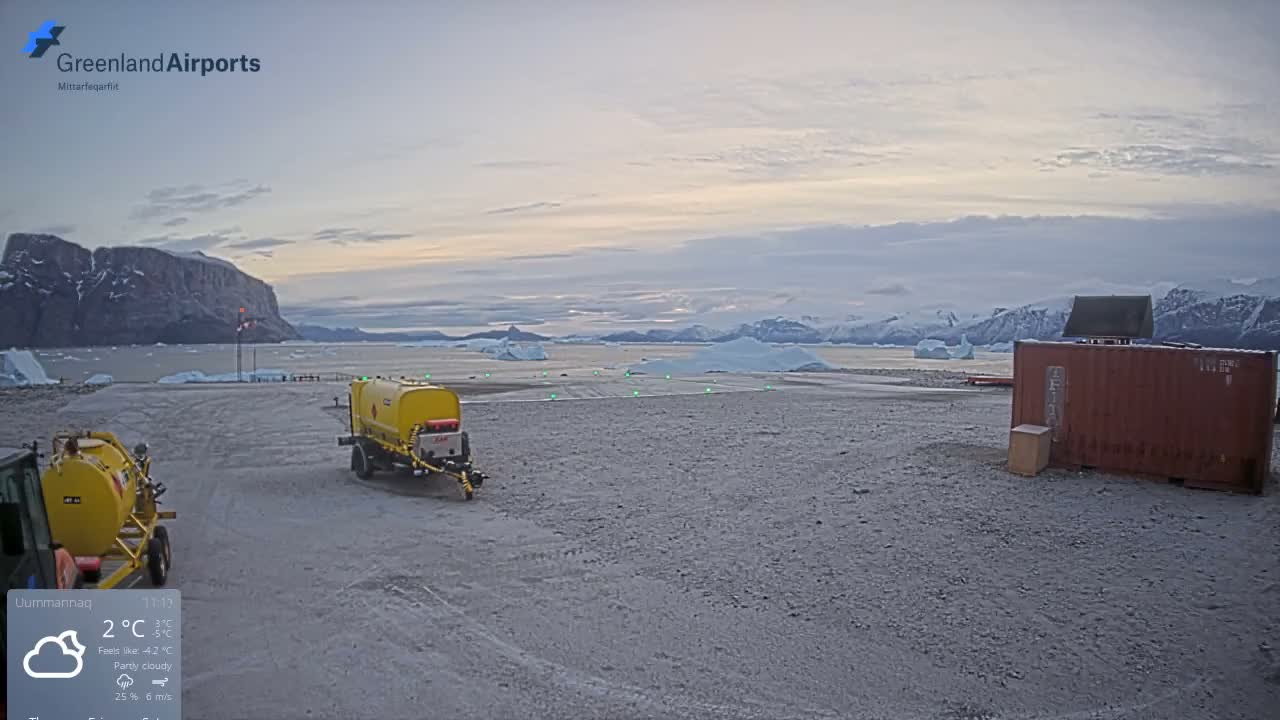 Uummannaq Heliport & Uummannaq Fjord / Storoen-Ikerasak Island Live Cam - Uummannaq, Avannaata, Greenland, Denmark
