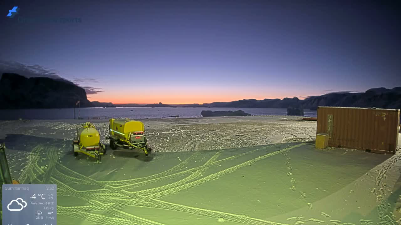 Uummannaq Heliport & Uummannaq Fjord / Storoen-Ikerasak Island Live Cam - Uummannaq, Avannaata, Greenland, Denmark