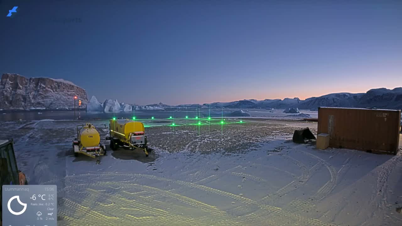 Uummannaq Heliport & Uummannaq Fjord / Storoen-Ikerasak Island Live Cam - Uummannaq, Avannaata, Greenland, Denmark