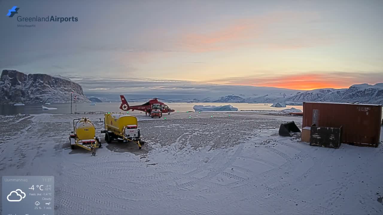 Uummannaq Heliport & Uummannaq Fjord / Storoen-Ikerasak Island Live Cam - Uummannaq, Avannaata, Greenland, Denmark