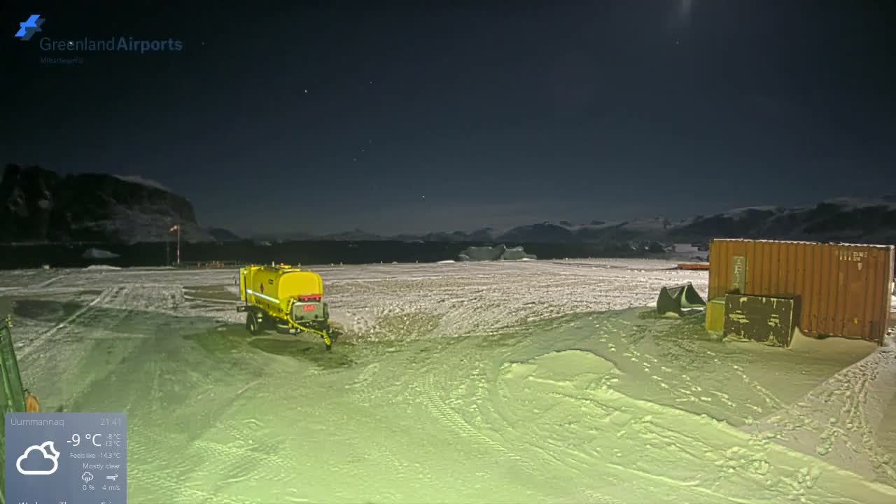 Uummannaq Heliport & Uummannaq Fjord / Storoen-Ikerasak Island Live Cam - Uummannaq, Avannaata, Greenland, Denmark