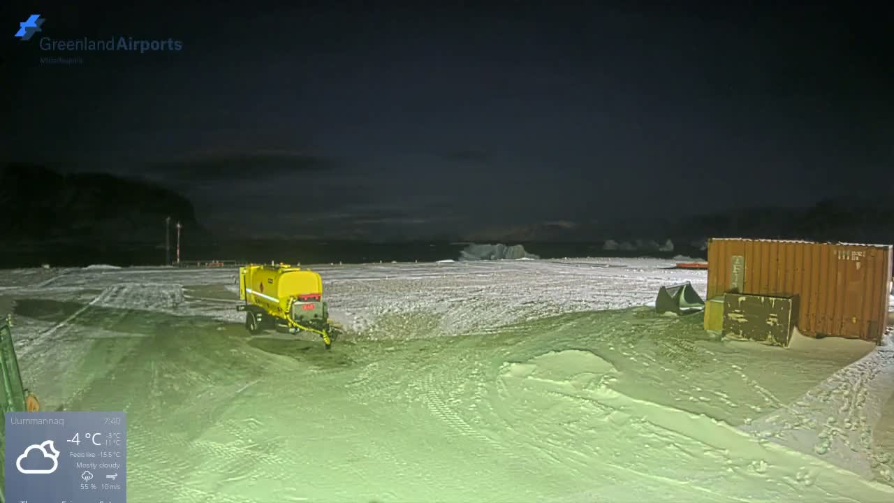 Uummannaq Heliport & Uummannaq Fjord / Storoen-Ikerasak Island Live Cam - Uummannaq, Avannaata, Greenland, Denmark