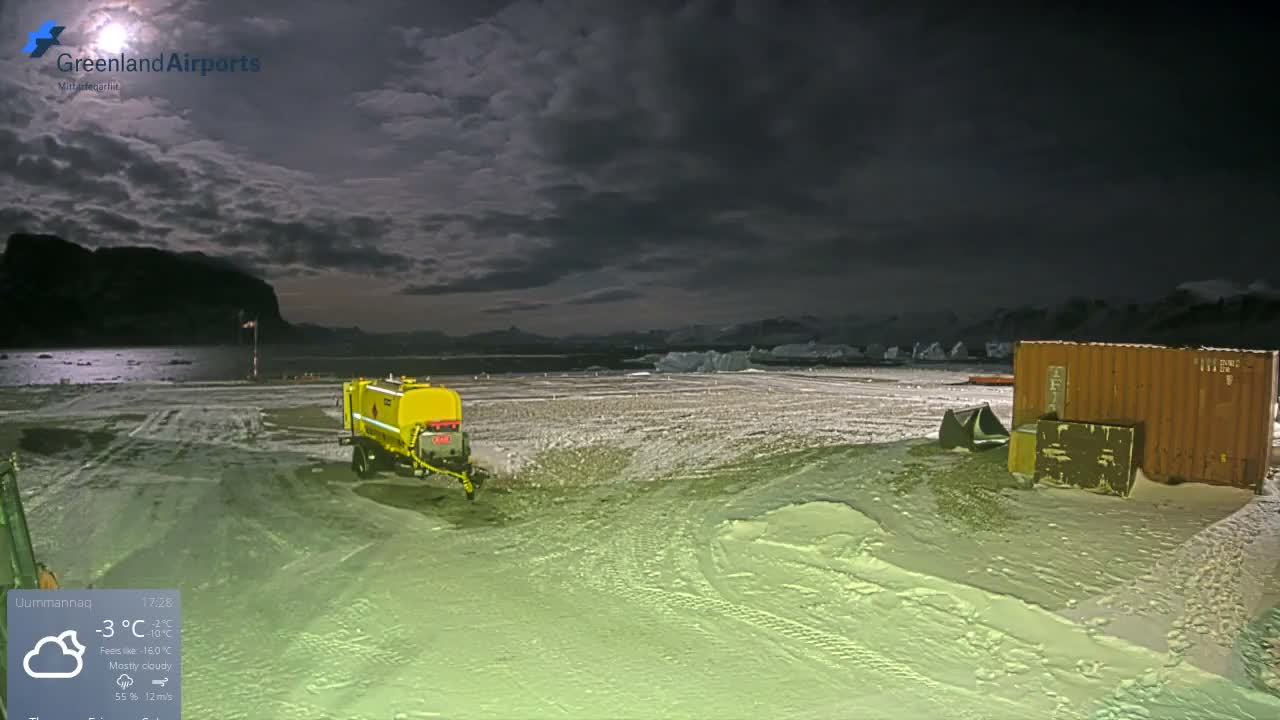 Uummannaq Heliport & Uummannaq Fjord / Storoen-Ikerasak Island Live Cam - Uummannaq, Avannaata, Greenland, Denmark