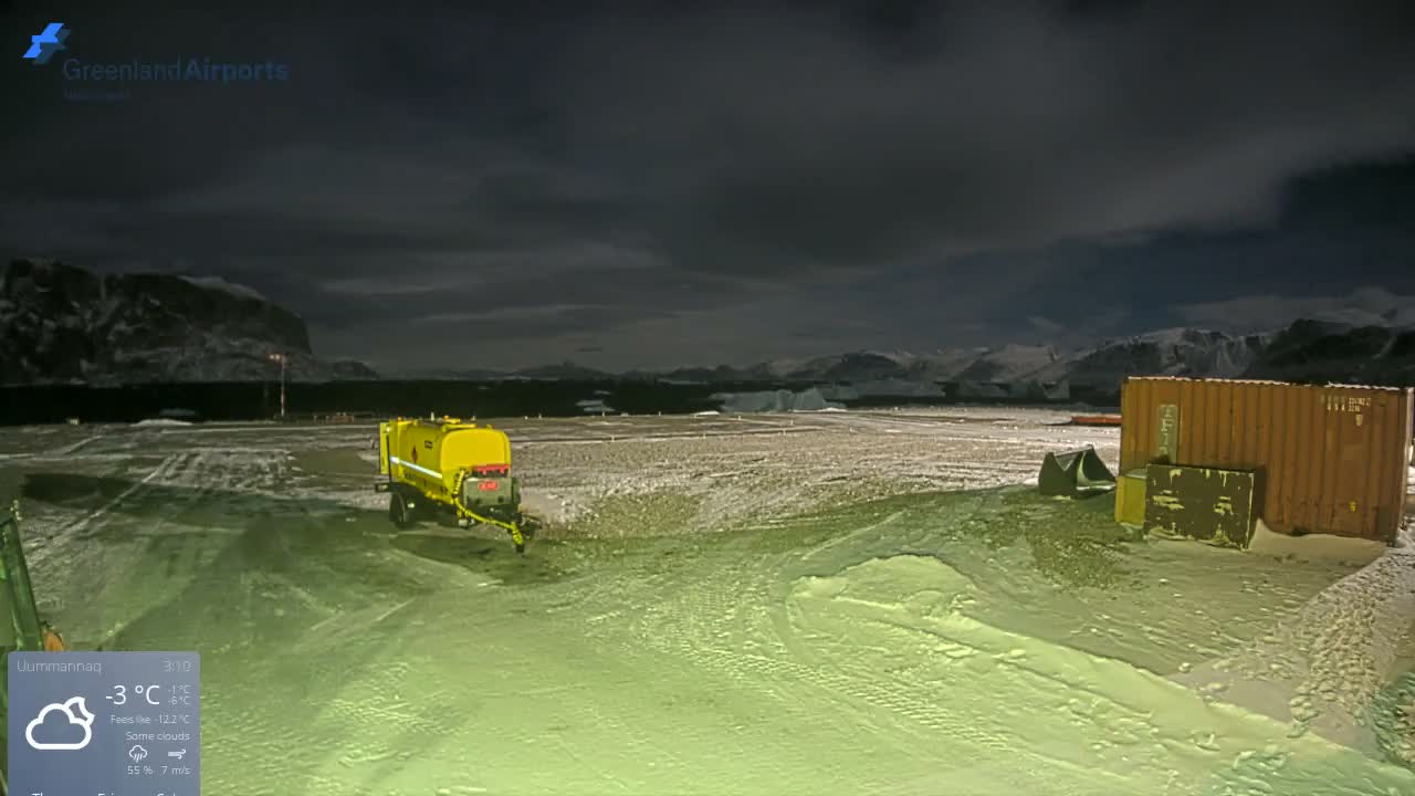 Uummannaq Heliport & Uummannaq Fjord / Storoen-Ikerasak Island Live Cam - Uummannaq, Avannaata, Greenland, Denmark