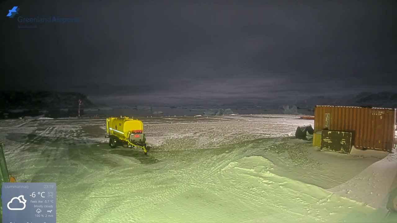 Uummannaq Heliport & Uummannaq Fjord / Storoen-Ikerasak Island Live Cam - Uummannaq, Avannaata, Greenland, Denmark