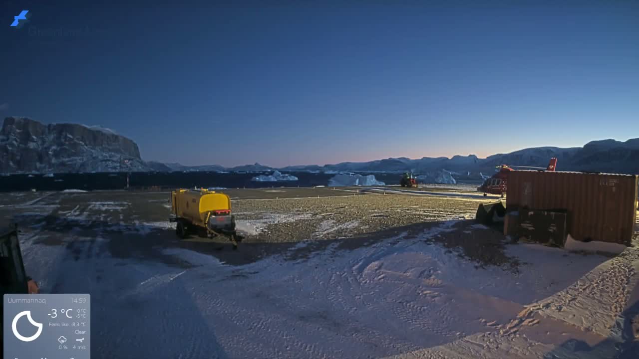 Uummannaq Heliport & Uummannaq Fjord / Storoen-Ikerasak Island Live Cam - Uummannaq, Avannaata, Greenland, Denmark