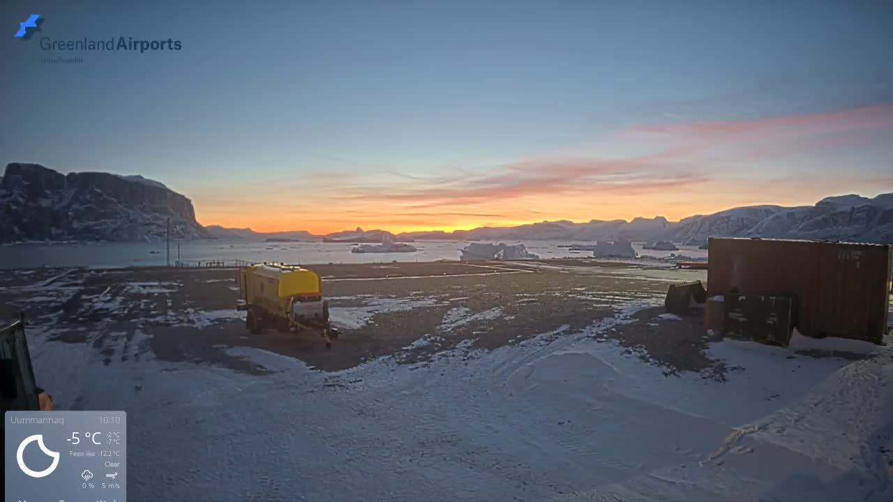Uummannaq Heliport & Uummannaq Fjord / Storoen-Ikerasak Island Live Cam - Uummannaq, Avannaata, Greenland, Denmark