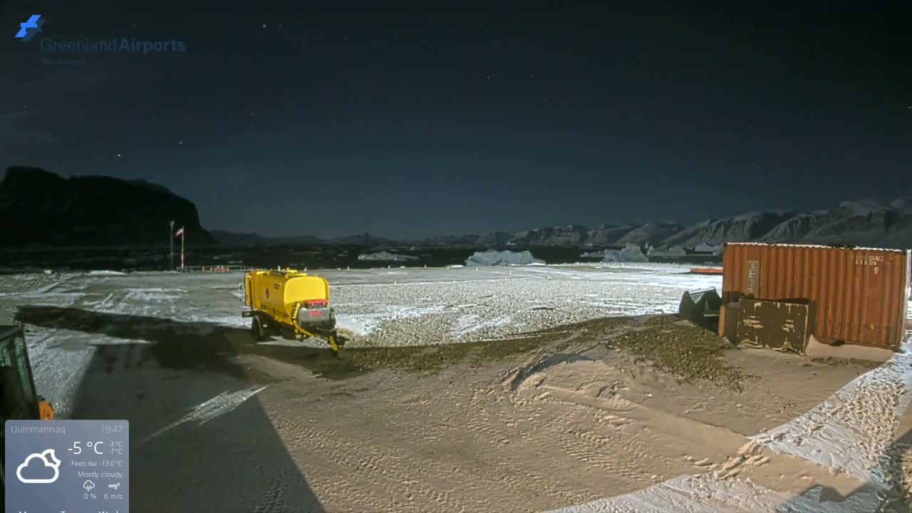 Uummannaq Heliport & Uummannaq Fjord / Storoen-Ikerasak Island Live Cam - Uummannaq, Avannaata, Greenland, Denmark