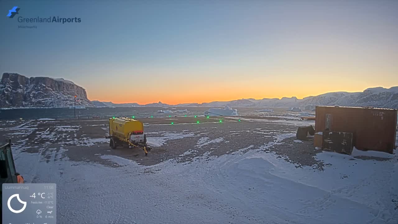 Uummannaq Heliport & Uummannaq Fjord / Storoen-Ikerasak Island Live Cam - Uummannaq, Avannaata, Greenland, Denmark