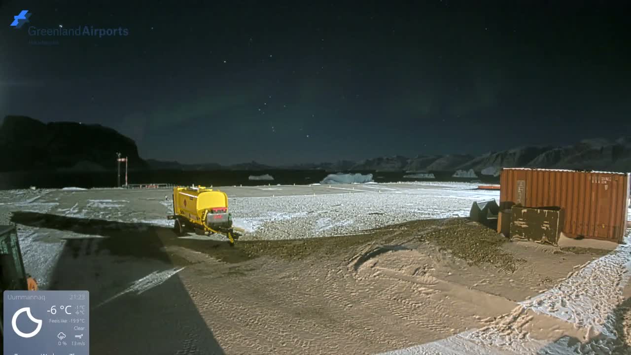 Uummannaq Heliport & Uummannaq Fjord / Storoen-Ikerasak Island Live Cam - Uummannaq, Avannaata, Greenland, Denmark