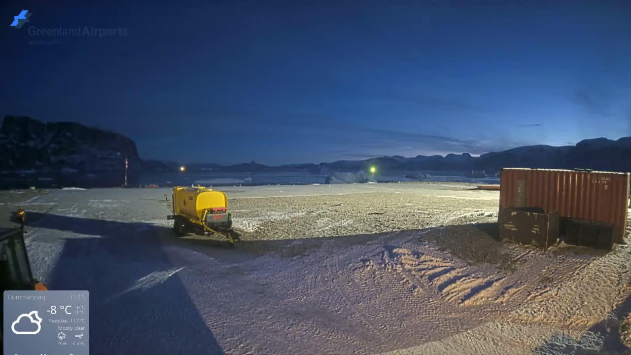 Uummannaq Heliport & Uummannaq Fjord / Storoen-Ikerasak Island Live Cam - Uummannaq, Avannaata, Greenland, Denmark
