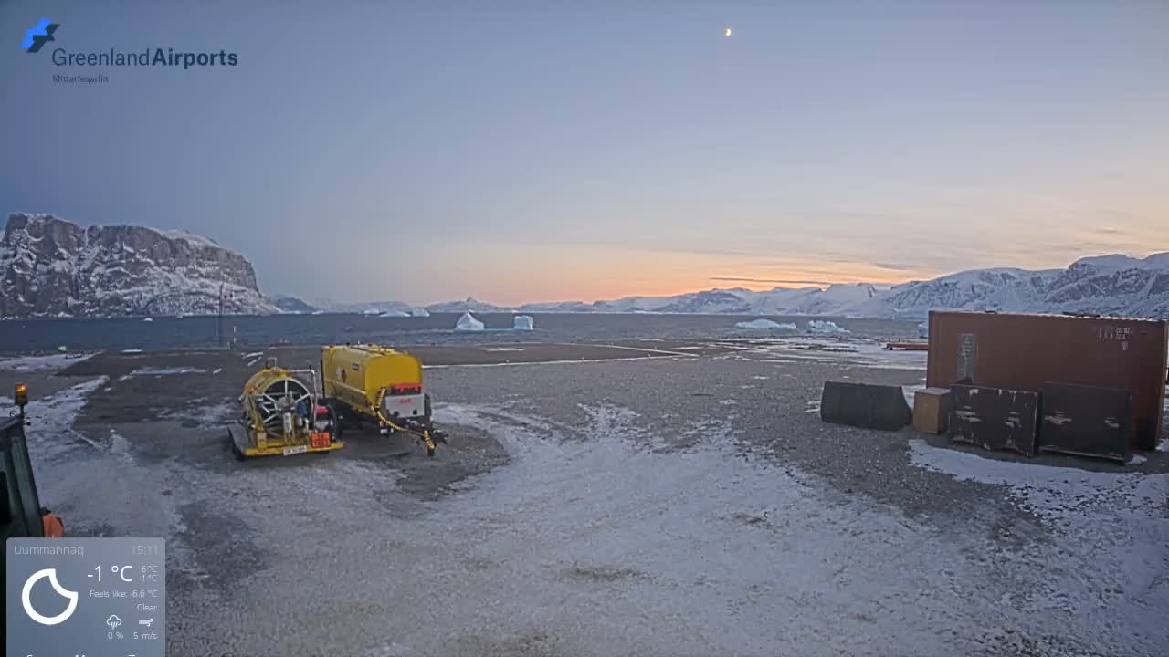 Uummannaq Heliport & Uummannaq Fjord / Storoen-Ikerasak Island Live Cam - Uummannaq, Avannaata, Greenland, Denmark