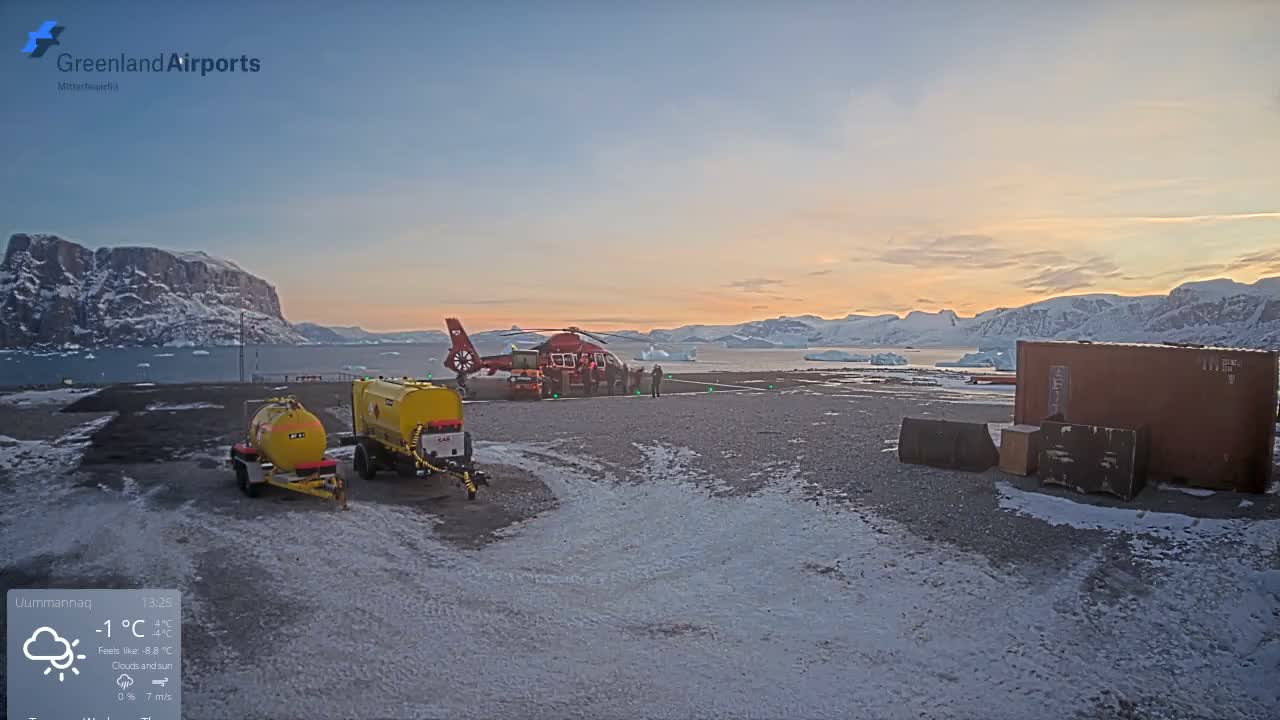 Uummannaq Heliport & Uummannaq Fjord / Storoen-Ikerasak Island Live Cam - Uummannaq, Avannaata, Greenland, Denmark
