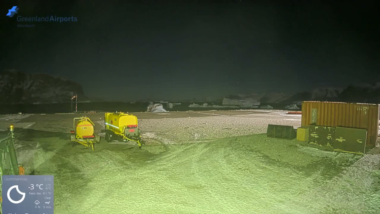 Uummannaq Heliport & Uummannaq Fjord / Storoen-Ikerasak Island Live Cam - Uummannaq, Avannaata, Greenland, Denmark