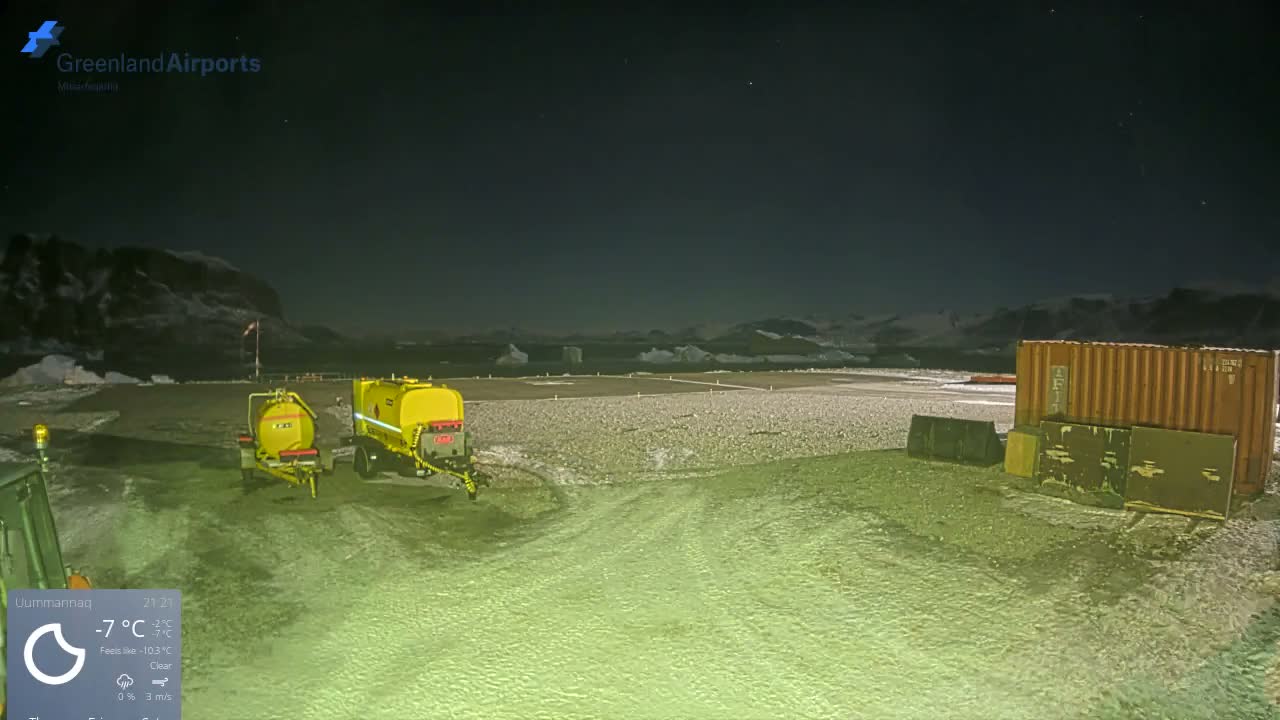 Uummannaq Heliport & Uummannaq Fjord / Storoen-Ikerasak Island Live Cam - Uummannaq, Avannaata, Greenland, Denmark