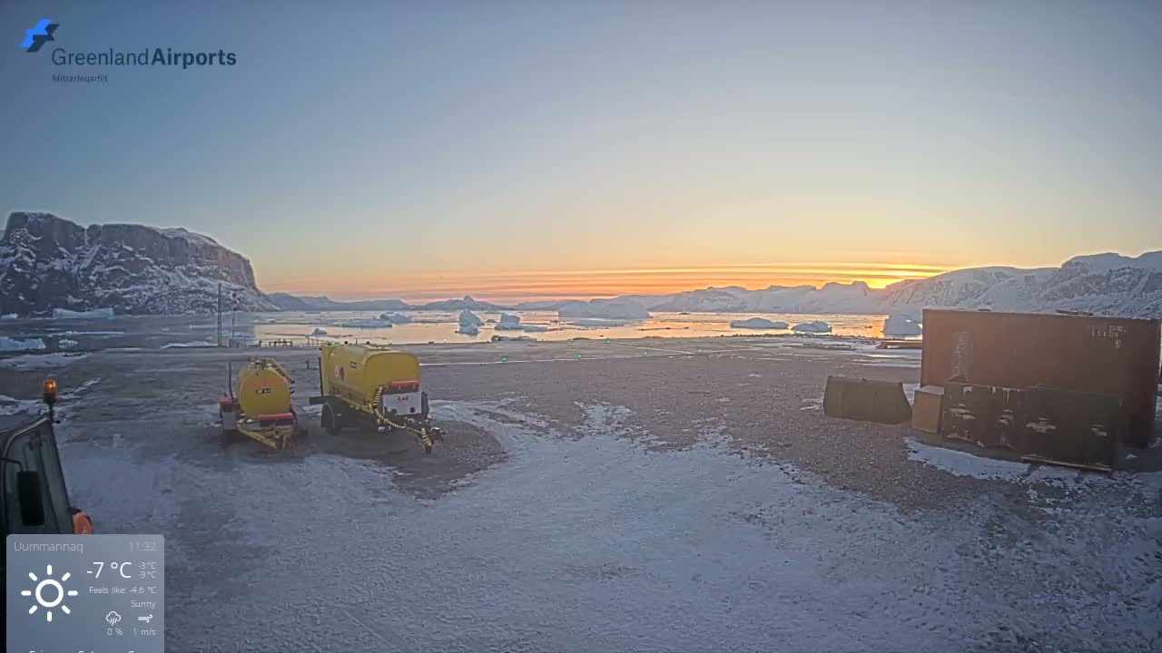 Uummannaq Heliport & Uummannaq Fjord / Storoen-Ikerasak Island Live Cam - Uummannaq, Avannaata, Greenland, Denmark