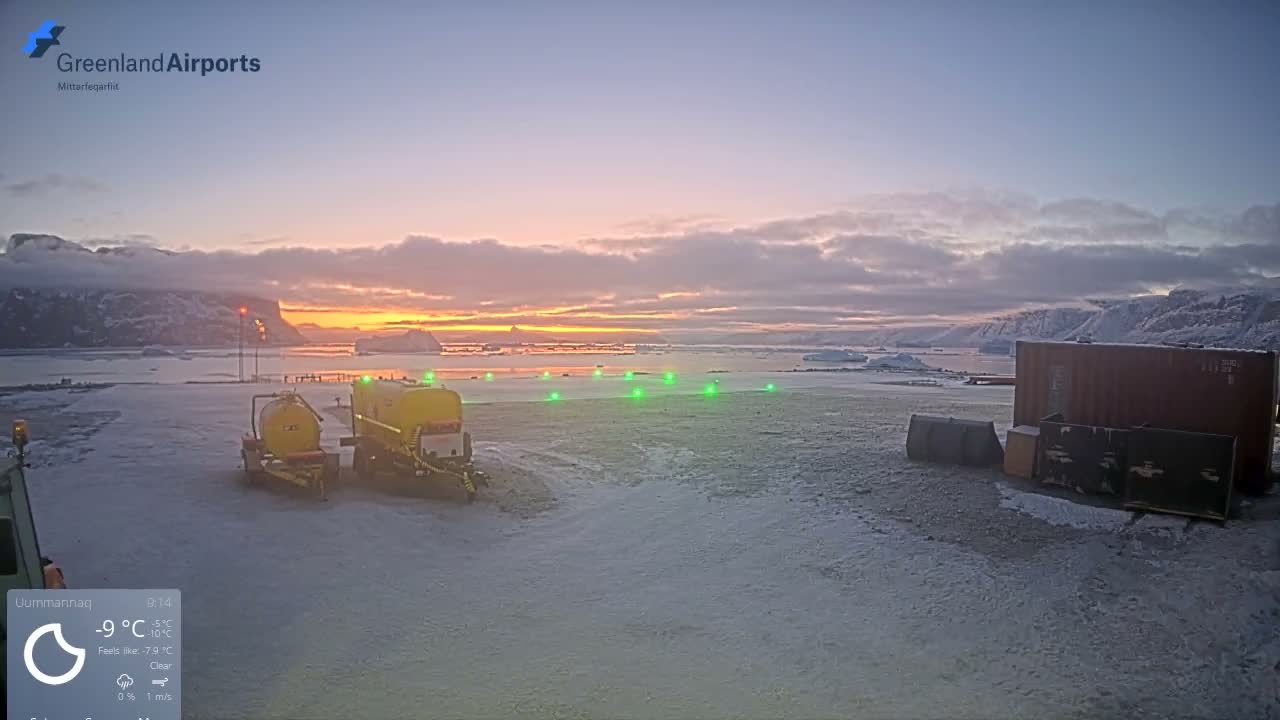 Uummannaq Heliport & Uummannaq Fjord / Storoen-Ikerasak Island Live Cam - Uummannaq, Avannaata, Greenland, Denmark