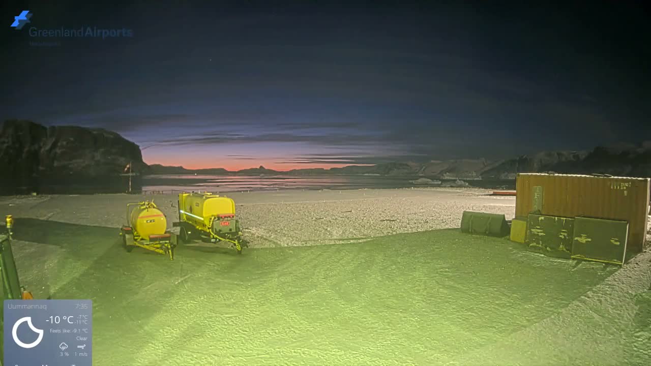 Uummannaq Heliport & Uummannaq Fjord / Storoen-Ikerasak Island Live Cam - Uummannaq, Avannaata, Greenland, Denmark