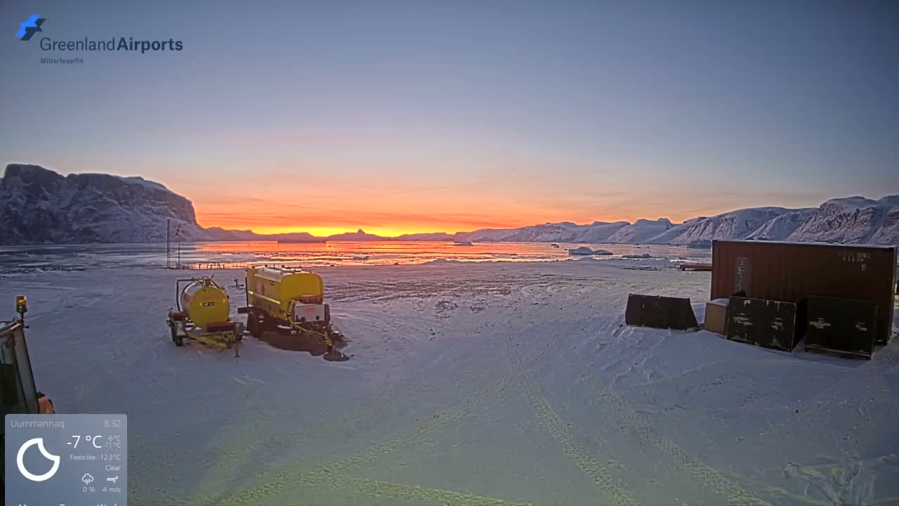 Uummannaq Heliport & Uummannaq Fjord / Storoen-Ikerasak Island Live Cam - Uummannaq, Avannaata, Greenland, Denmark