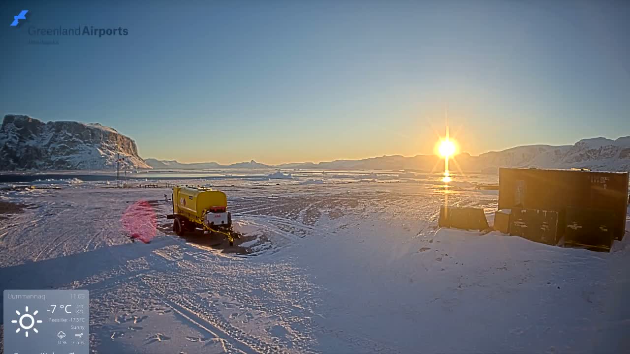 Uummannaq Heliport & Uummannaq Fjord / Storoen-Ikerasak Island Live Cam - Uummannaq, Avannaata, Greenland, Denmark