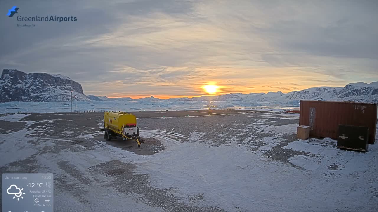 Uummannaq Heliport & Uummannaq Fjord / Storoen-Ikerasak Island Live Cam - Uummannaq, Avannaata, Greenland, Denmark