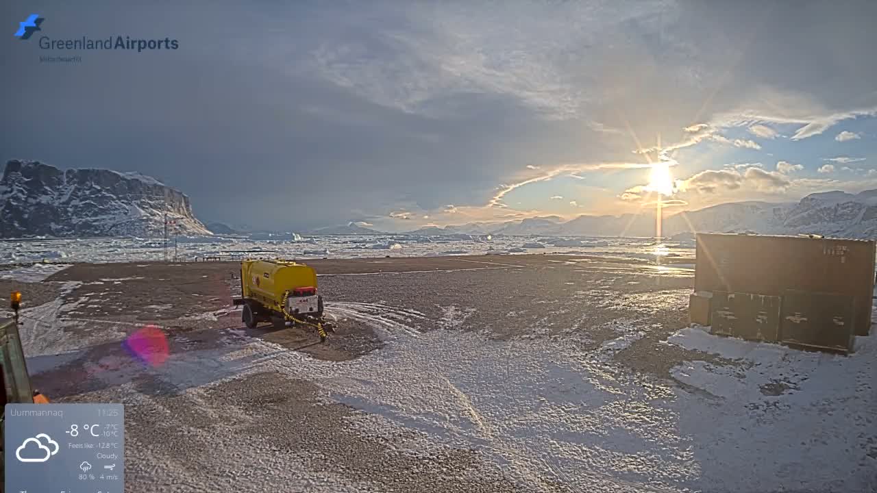 Uummannaq Heliport & Uummannaq Fjord / Storoen-Ikerasak Island Live Cam - Uummannaq, Avannaata, Greenland, Denmark