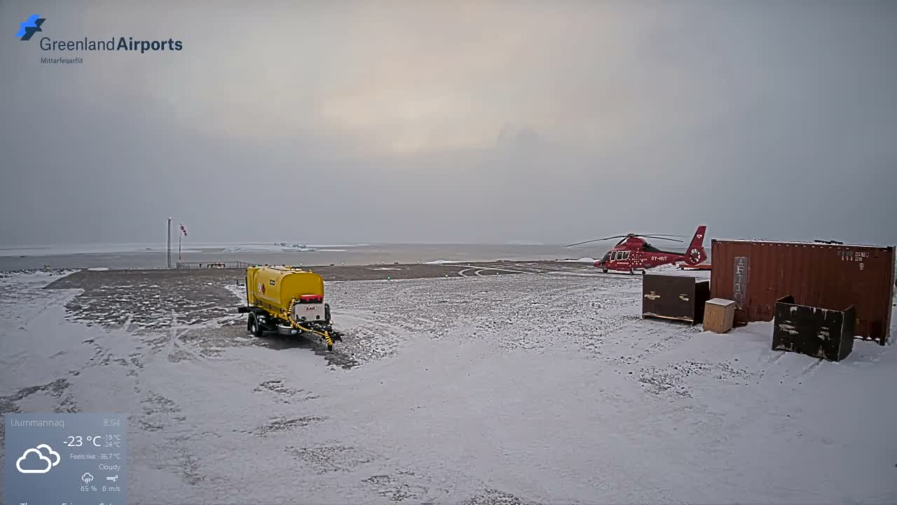 Uummannaq Heliport & Uummannaq Fjord / Storoen-Ikerasak Island Live Cam - Uummannaq, Avannaata, Greenland, Denmark