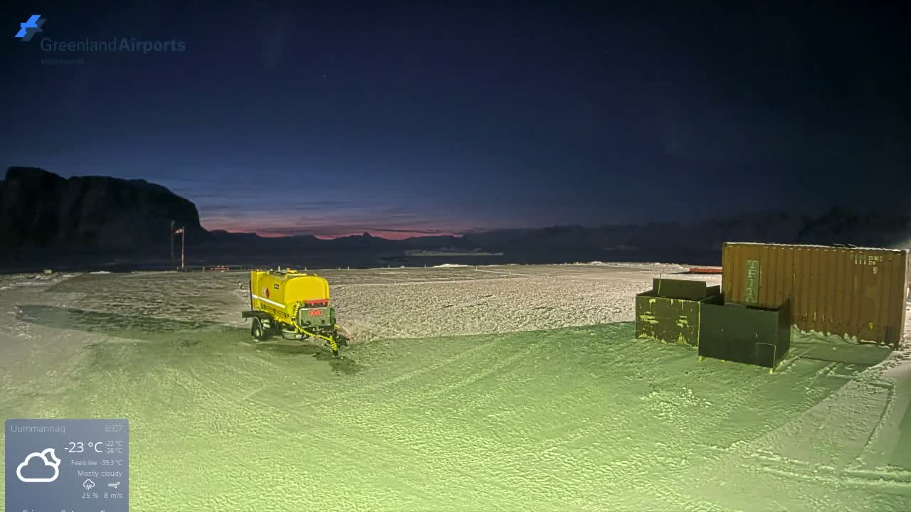 Uummannaq Heliport & Uummannaq Fjord / Storoen-Ikerasak Island Live Cam - Uummannaq, Avannaata, Greenland, Denmark