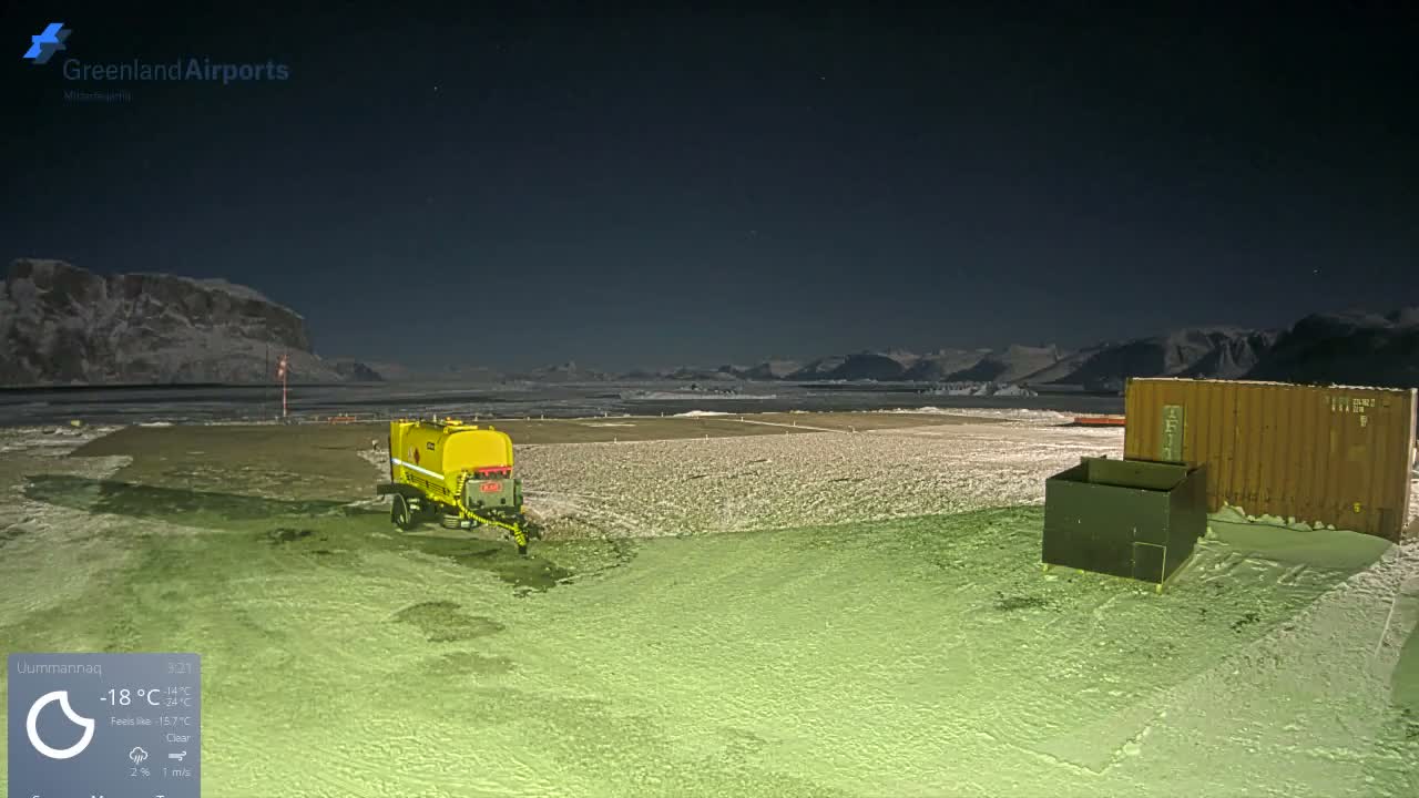Uummannaq Heliport & Uummannaq Fjord / Storoen-Ikerasak Island Live Cam - Uummannaq, Avannaata, Greenland, Denmark