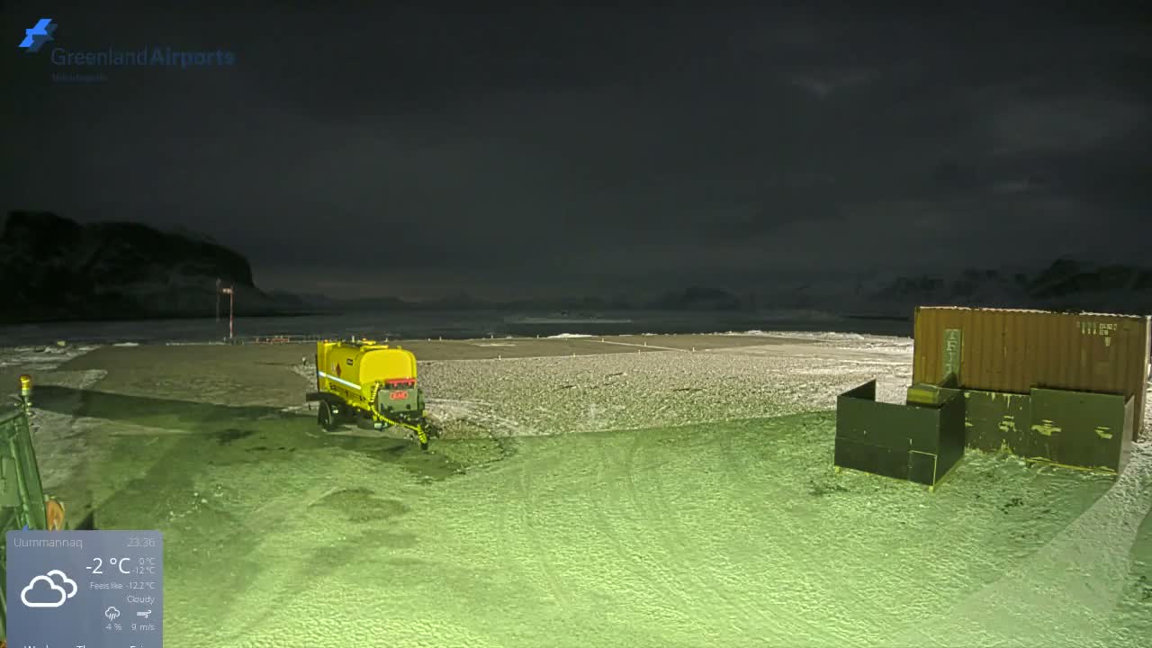 Uummannaq Heliport & Uummannaq Fjord / Storoen-Ikerasak Island Live Cam - Uummannaq, Avannaata, Greenland, Denmark