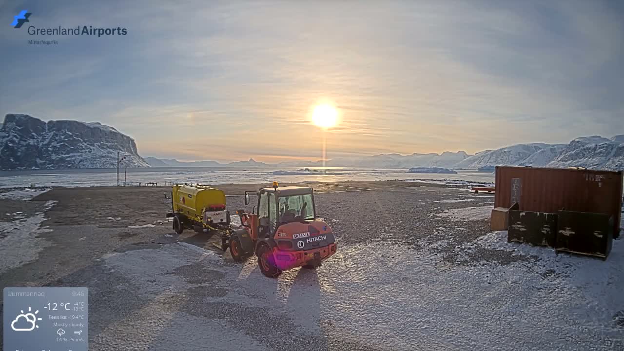 Uummannaq Heliport & Uummannaq Fjord / Storoen-Ikerasak Island Live Cam - Uummannaq, Avannaata, Greenland, Denmark