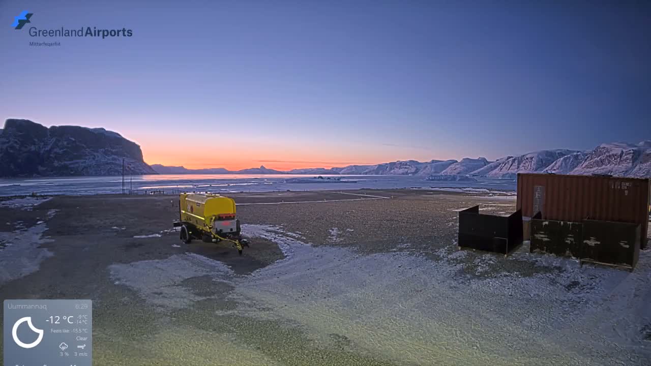 Uummannaq Heliport & Uummannaq Fjord / Storoen-Ikerasak Island Live Cam - Uummannaq, Avannaata, Greenland, Denmark