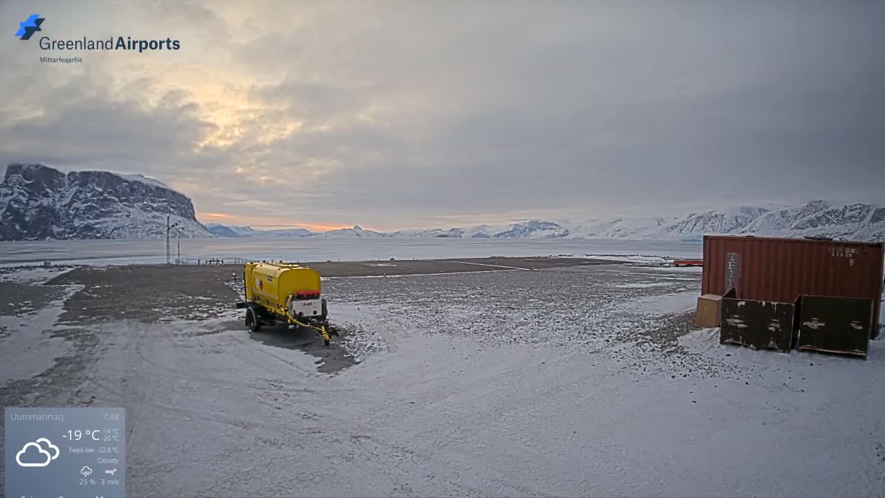 Uummannaq Heliport & Uummannaq Fjord / Storoen-Ikerasak Island Live Cam - Uummannaq, Avannaata, Greenland, Denmark