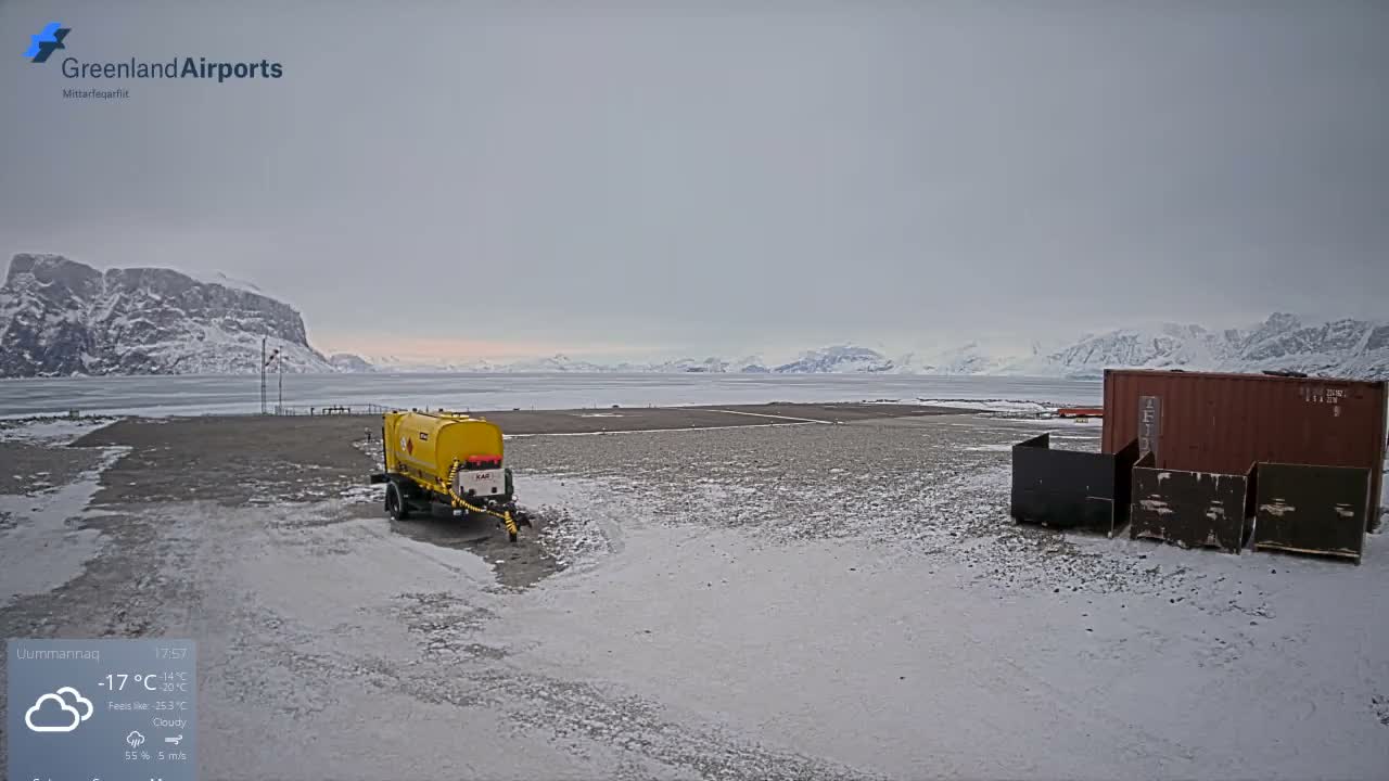 Uummannaq Heliport & Uummannaq Fjord / Storoen-Ikerasak Island Live Cam - Uummannaq, Avannaata, Greenland, Denmark