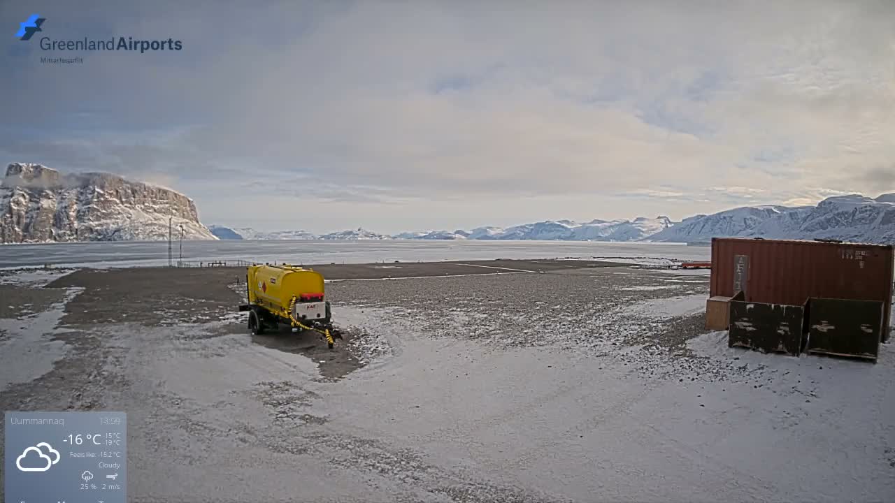 Uummannaq Heliport & Uummannaq Fjord / Storoen-Ikerasak Island Live Cam - Uummannaq, Avannaata, Greenland, Denmark