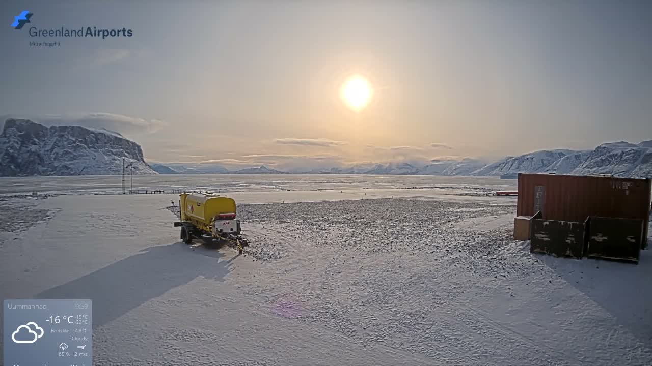 Uummannaq Heliport & Uummannaq Fjord / Storoen-Ikerasak Island Live Cam - Uummannaq, Avannaata, Greenland, Denmark