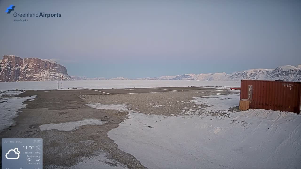 Uummannaq Heliport & Uummannaq Fjord / Storoen-Ikerasak Island Live Cam - Uummannaq, Avannaata, Greenland, Denmark