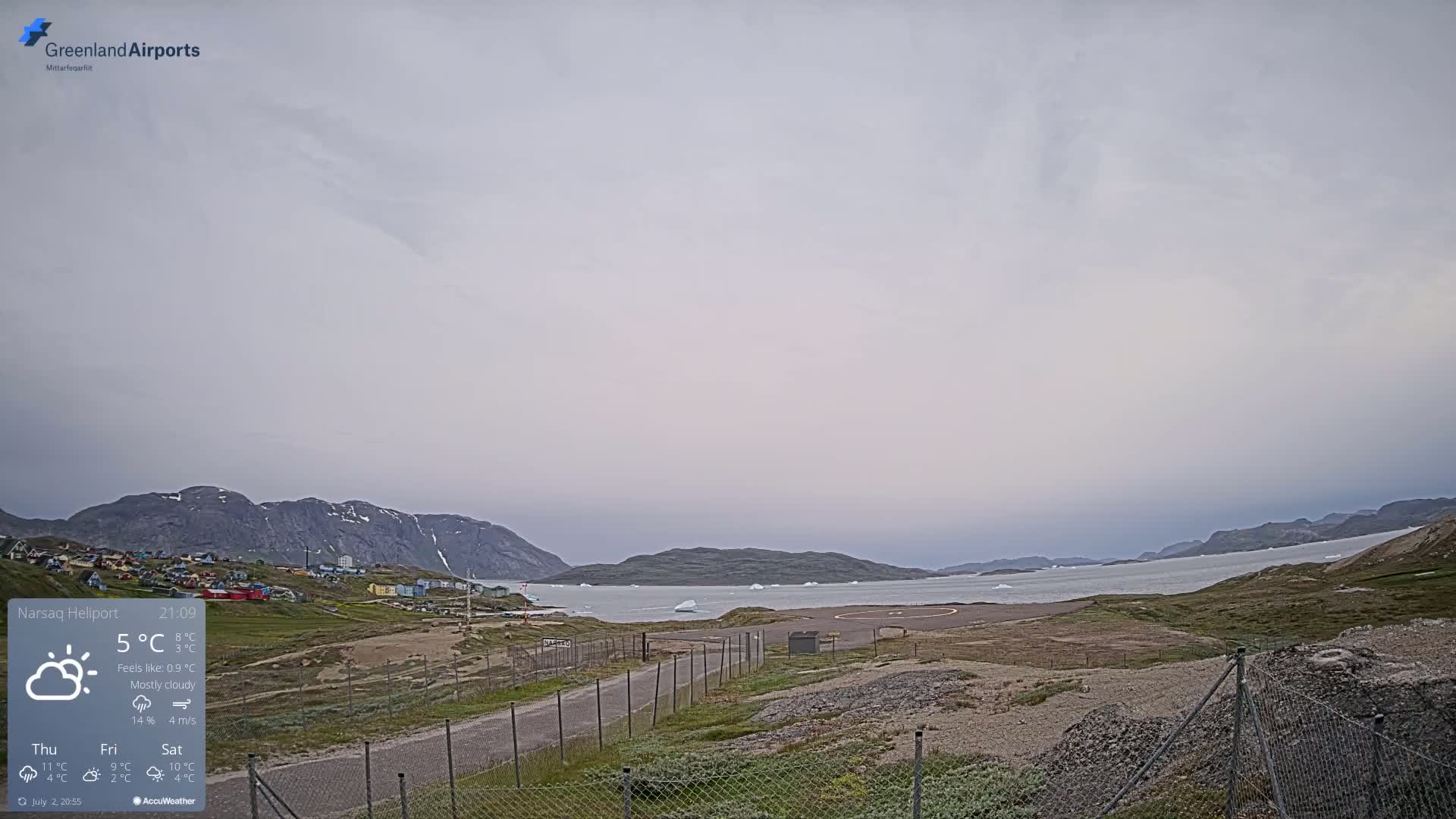 Narsaq Village & Heliport Live Cam - Narsaq, Kujalleq, Greenland, Denmark