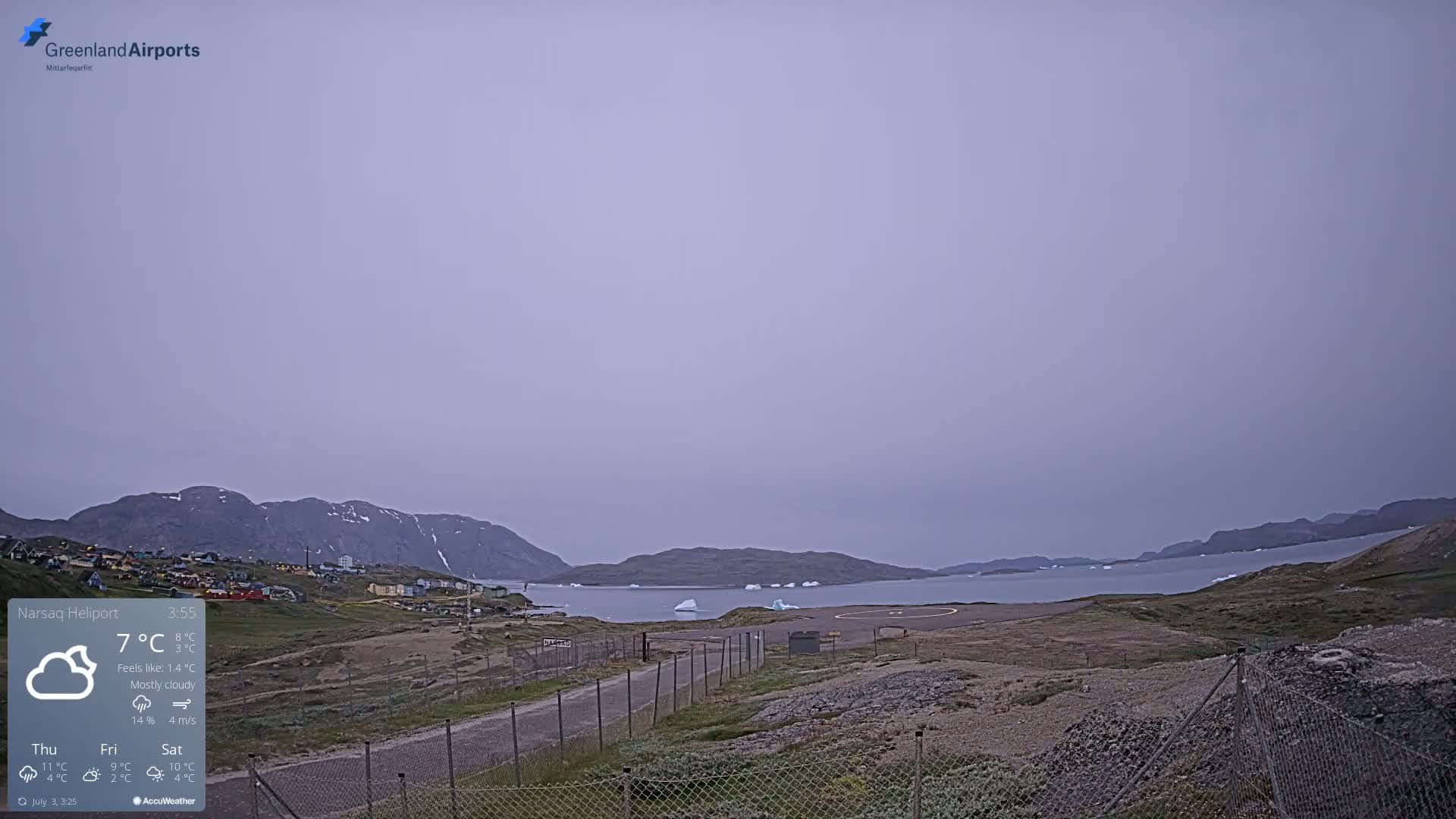 Narsaq Village & Heliport Live Cam - Narsaq, Kujalleq, Greenland, Denmark