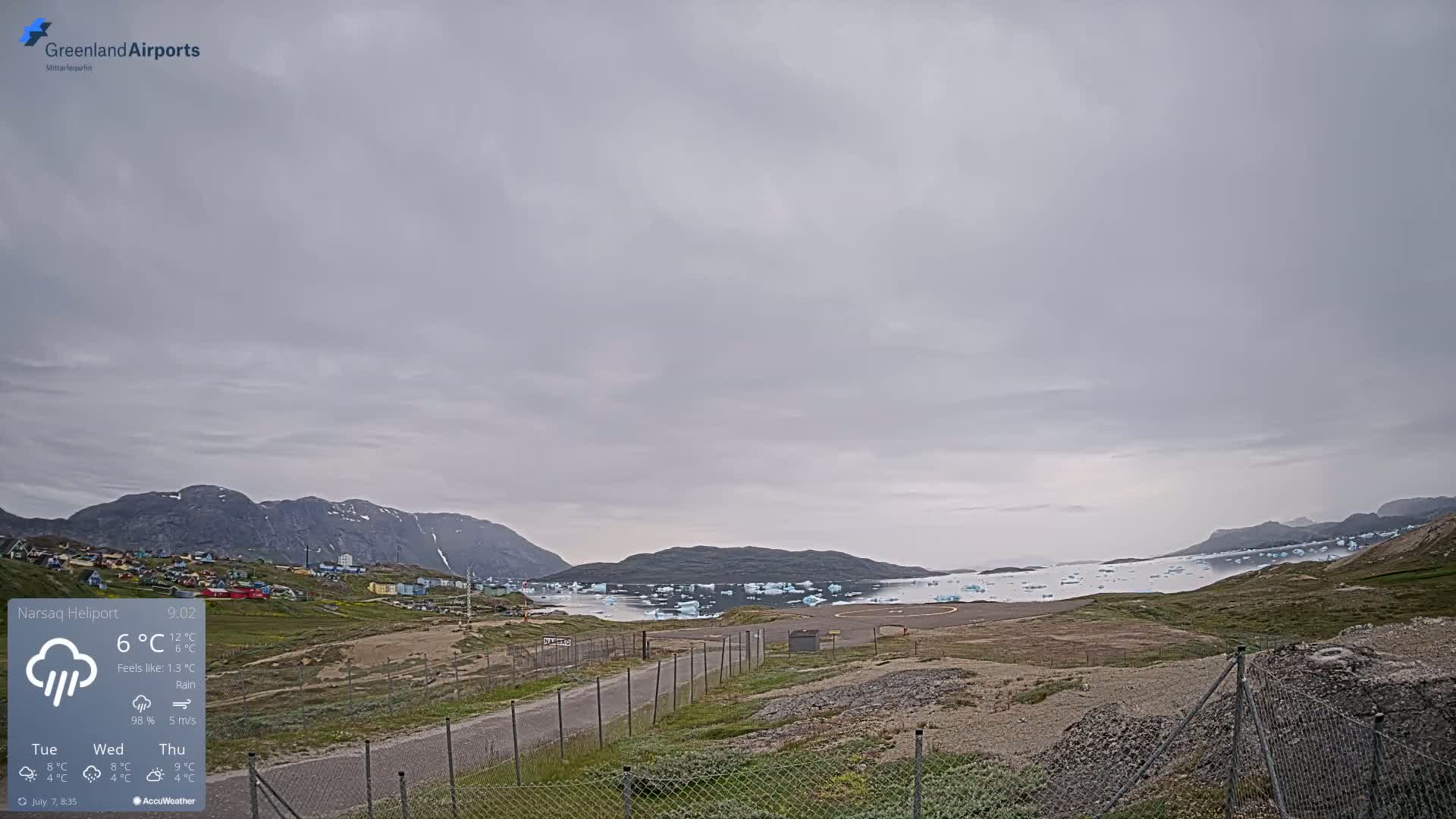 Narsaq Village & Heliport Live Cam - Narsaq, Kujalleq, Greenland, Denmark
