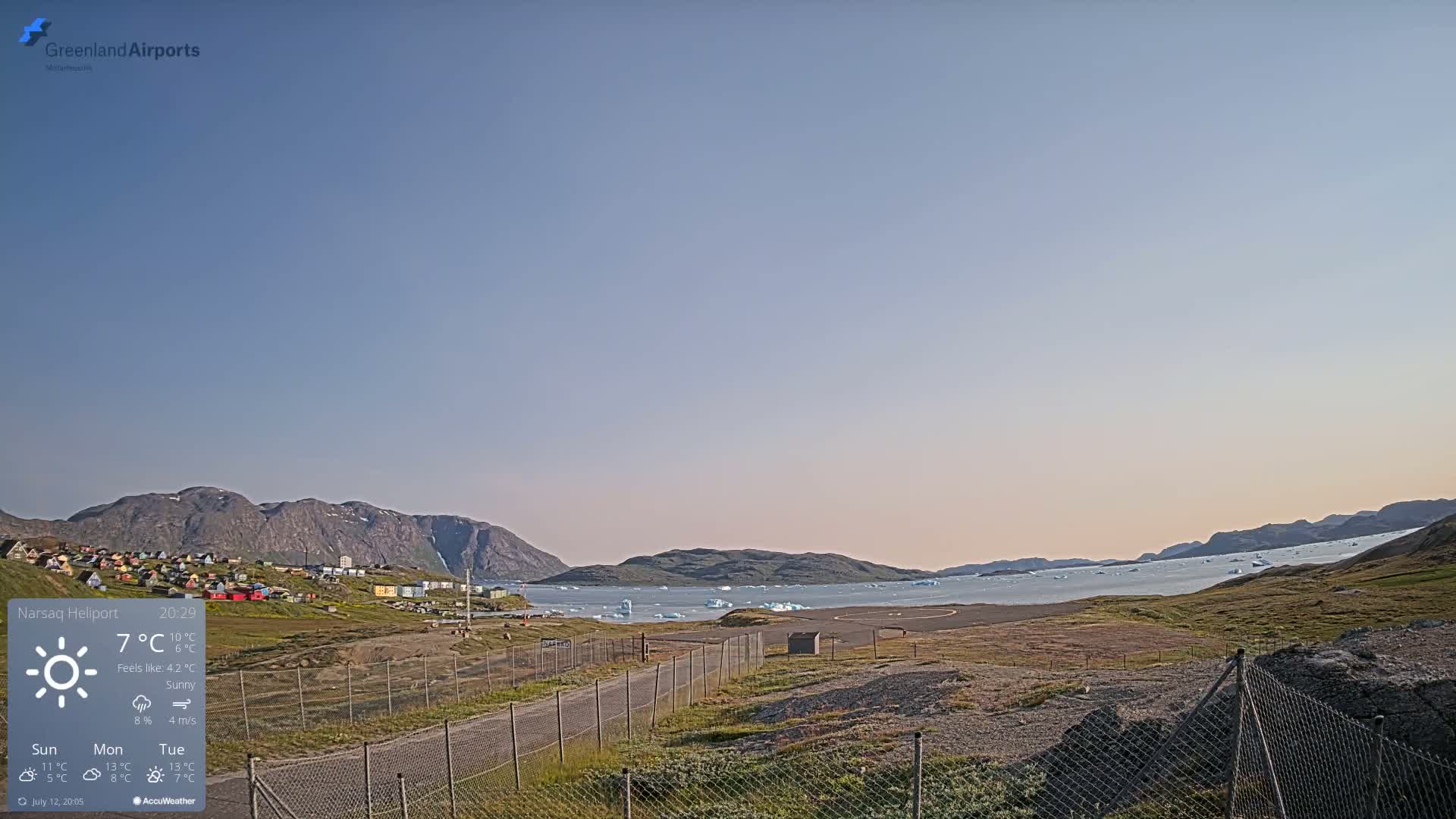 Narsaq Village & Heliport Live Cam - Narsaq, Kujalleq, Greenland, Denmark