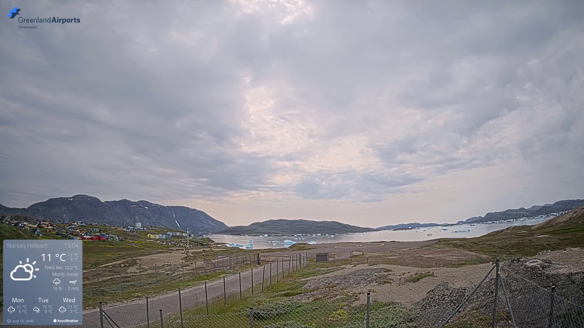 Narsaq Village & Heliport Live Cam - Narsaq, Kujalleq, Greenland, Denmark