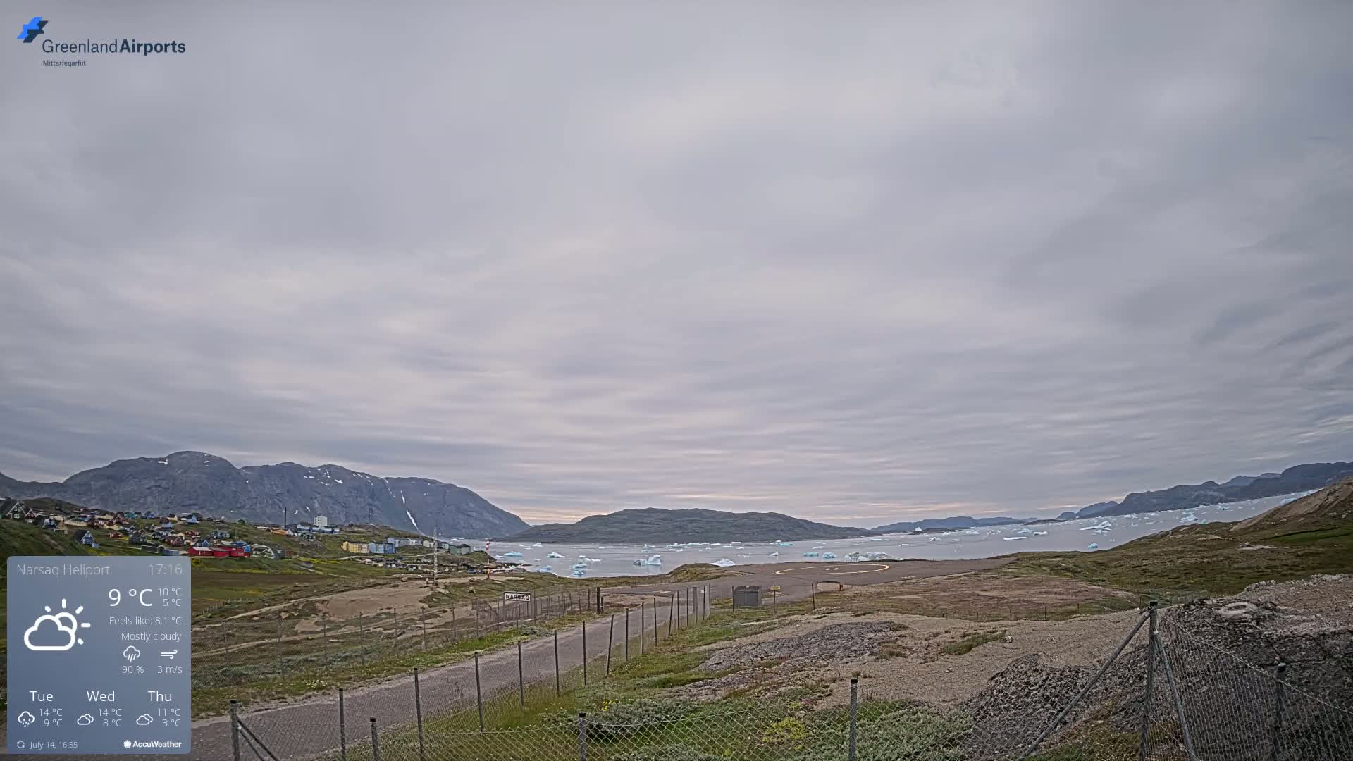 Narsaq Village & Heliport Live Cam - Narsaq, Kujalleq, Greenland, Denmark