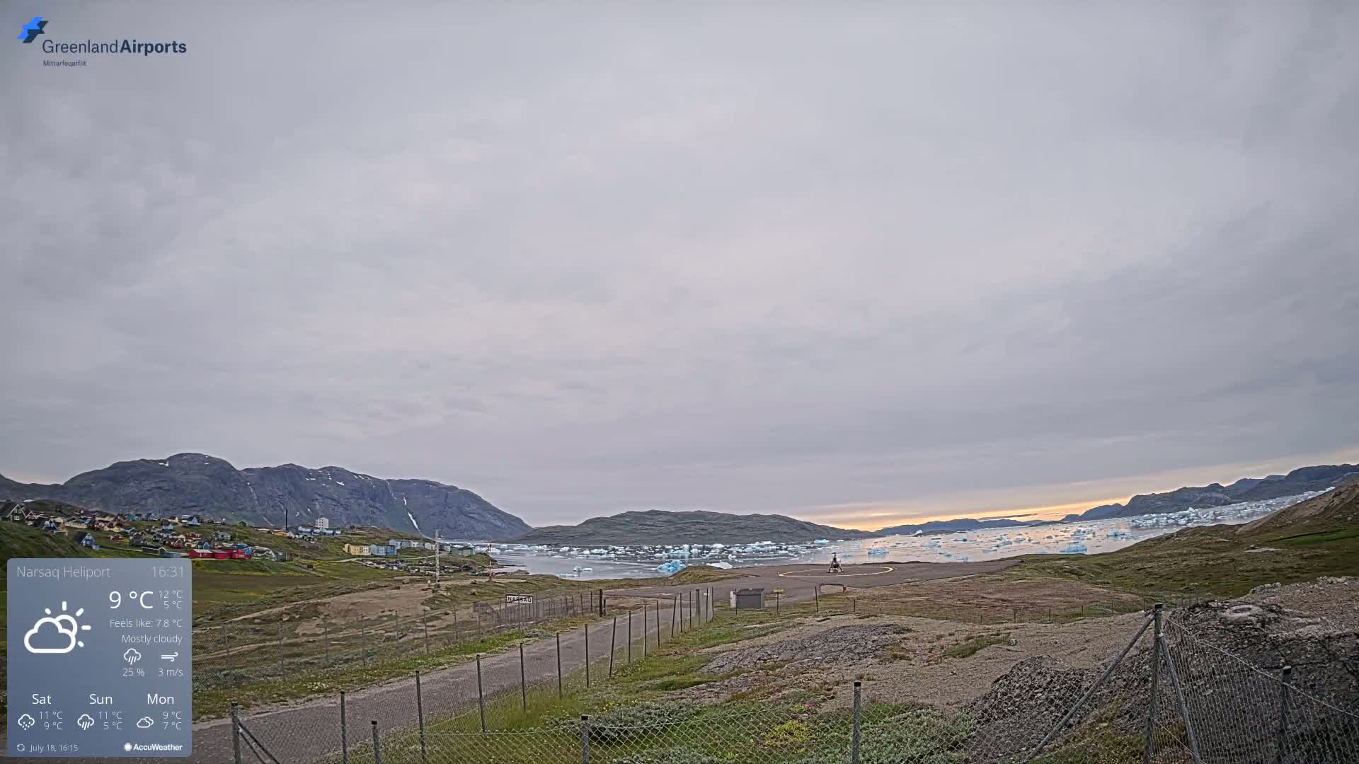 Narsaq Village & Heliport Live Cam - Narsaq, Kujalleq, Greenland, Denmark