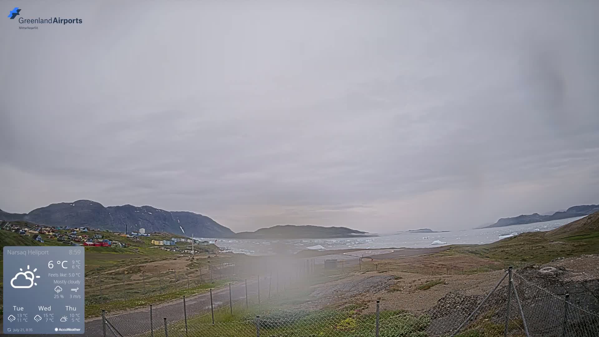 Narsaq Village & Heliport Live Cam - Narsaq, Kujalleq, Greenland, Denmark