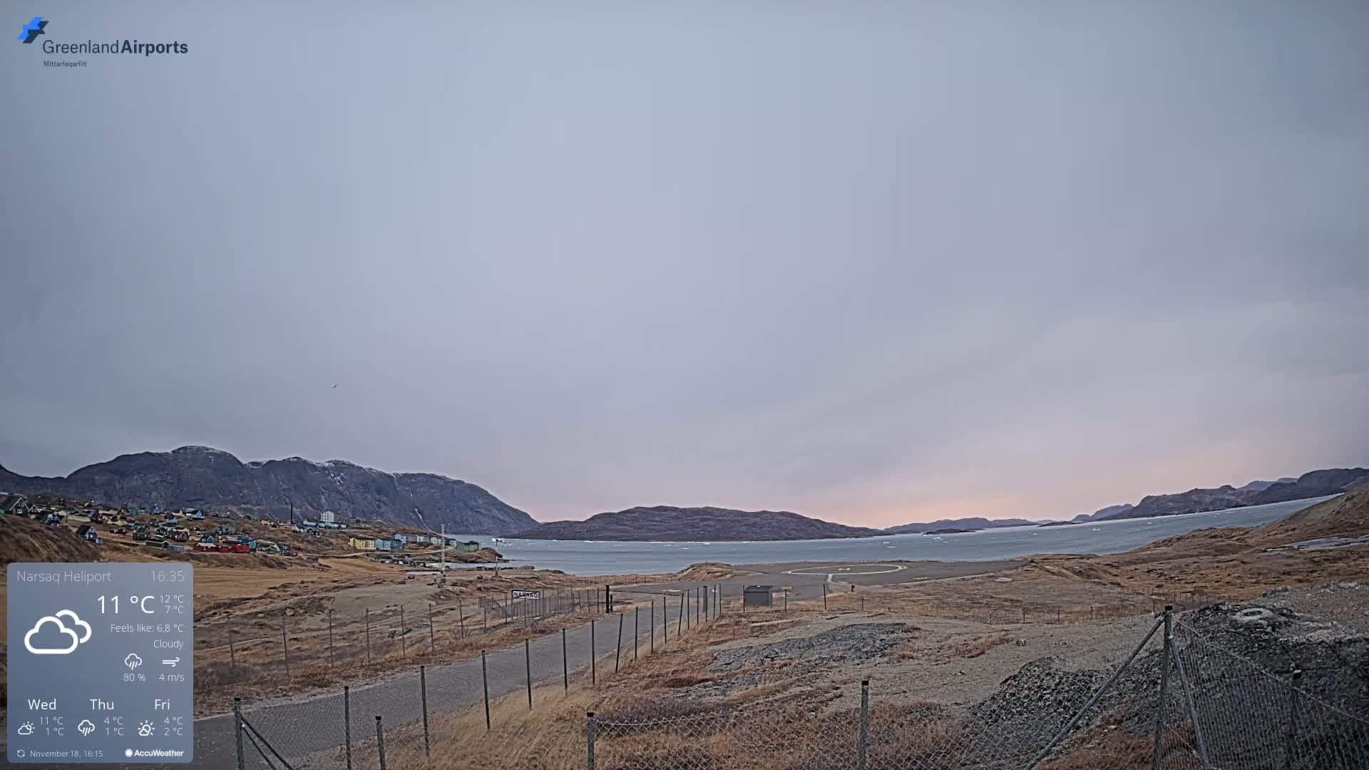 Narsaq Village & Heliport Live Cam - Narsaq, Kujalleq, Greenland, Denmark